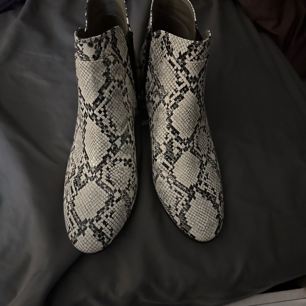 Sam Edelman Snake Print Ankle Booties in Black & White